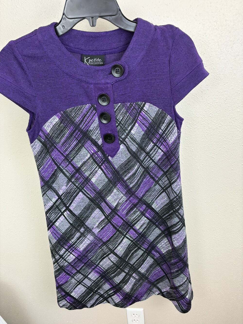 K Studio Collection Women's Sweater Dress Size 6 Petite Purple Plaid Knit